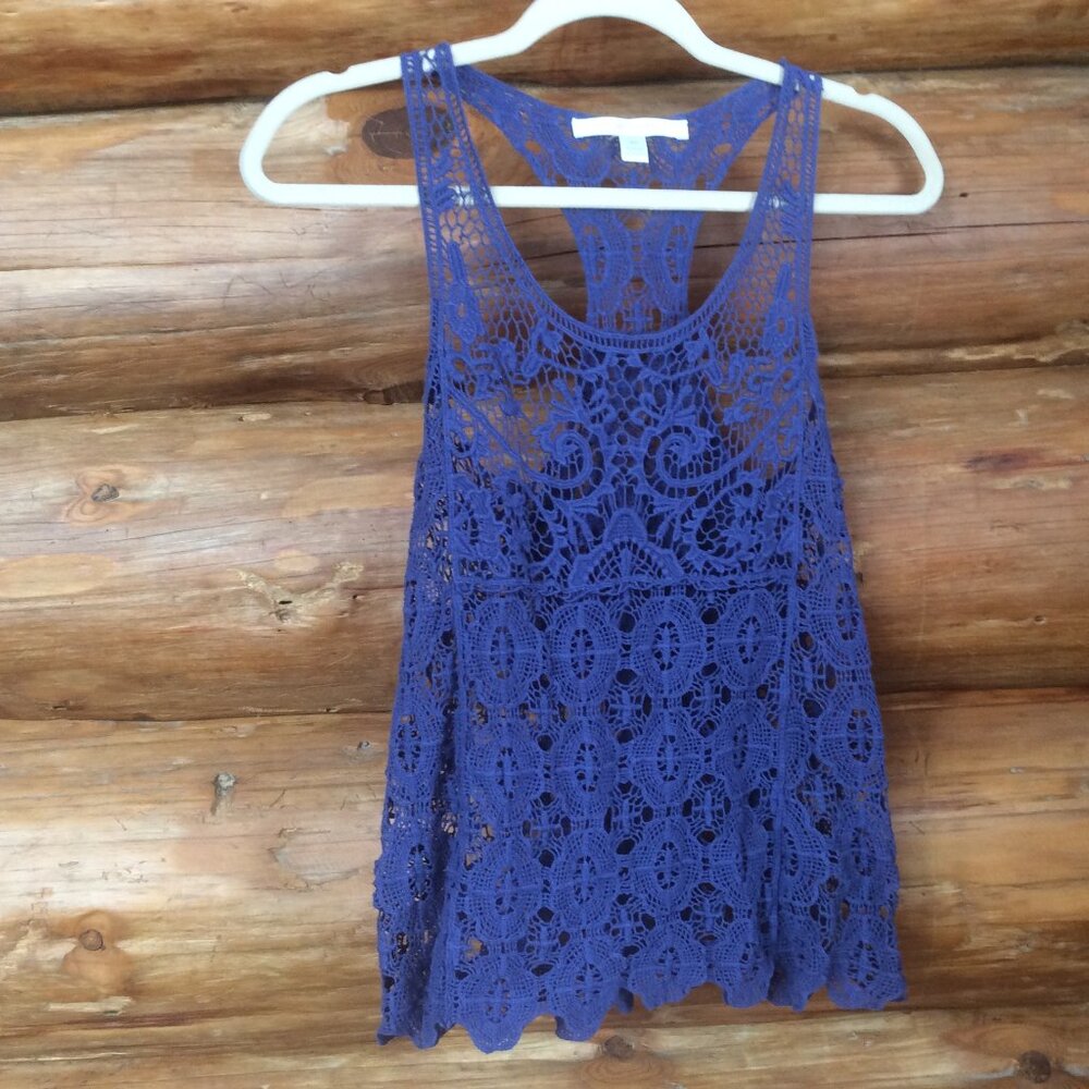 LC Lauren Conrad Purple Crochet Racerback Beachy Cover Up Tank Top Size XS